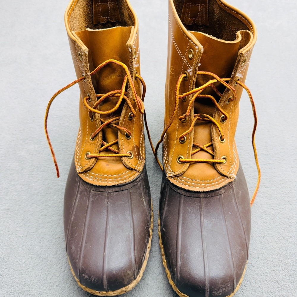 LL Bean Bean Leather 8" Duck Boots, Men's 14 M Brown #175056 Made in Maine USA